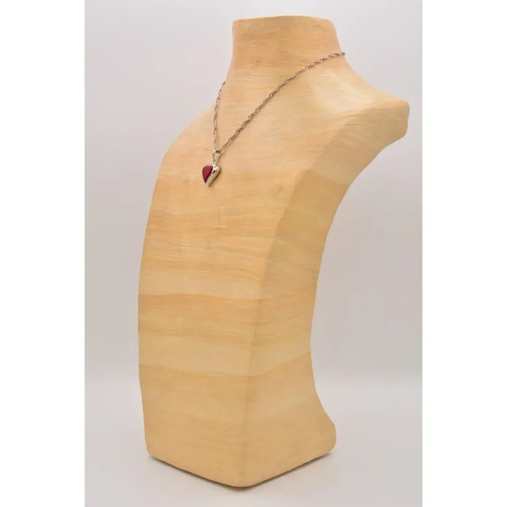 ATI 925 Mexico Heart Pendant Necklace Red Stone Sterling Silver Signed Bin8